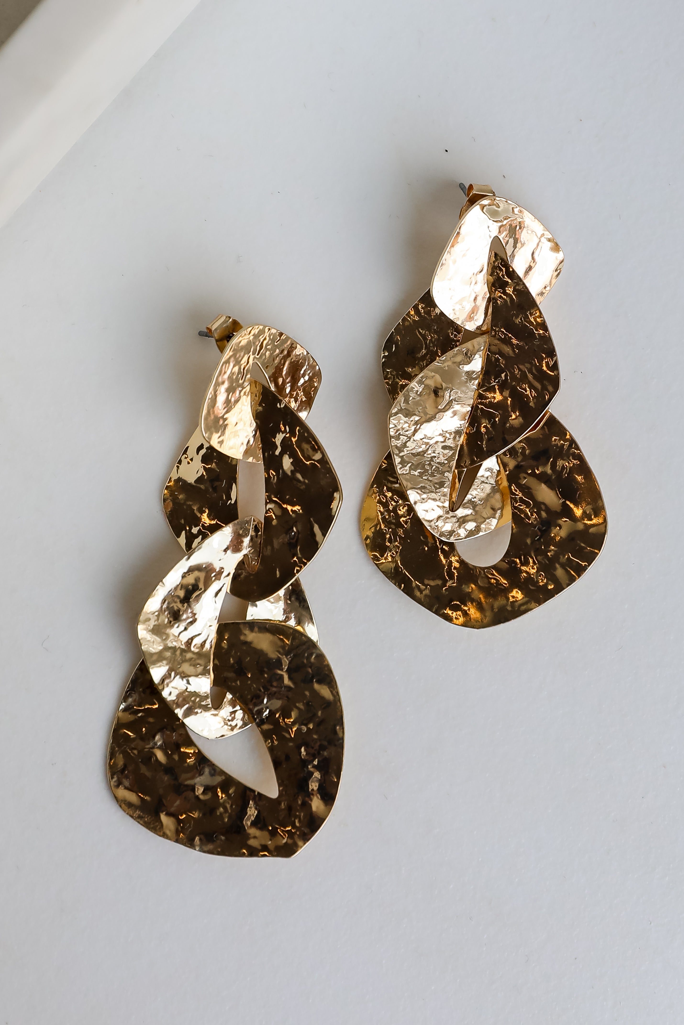 Naomi Gold Hammered Chainlink Drop Earrings