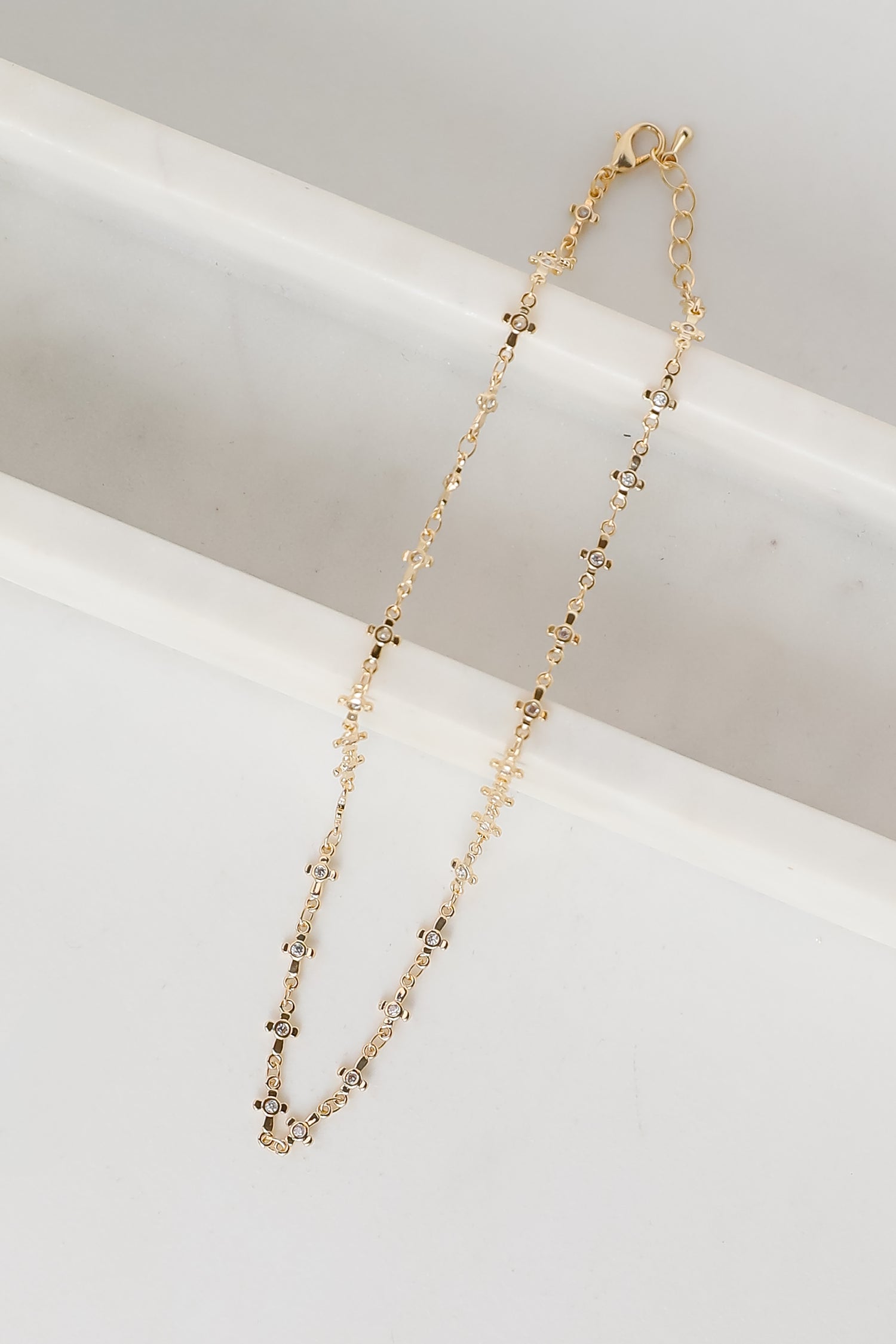 Caroline Gold Rhinestone Cross Chain Necklace