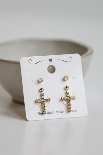 Kendall Gold Cross Stud Earring Set