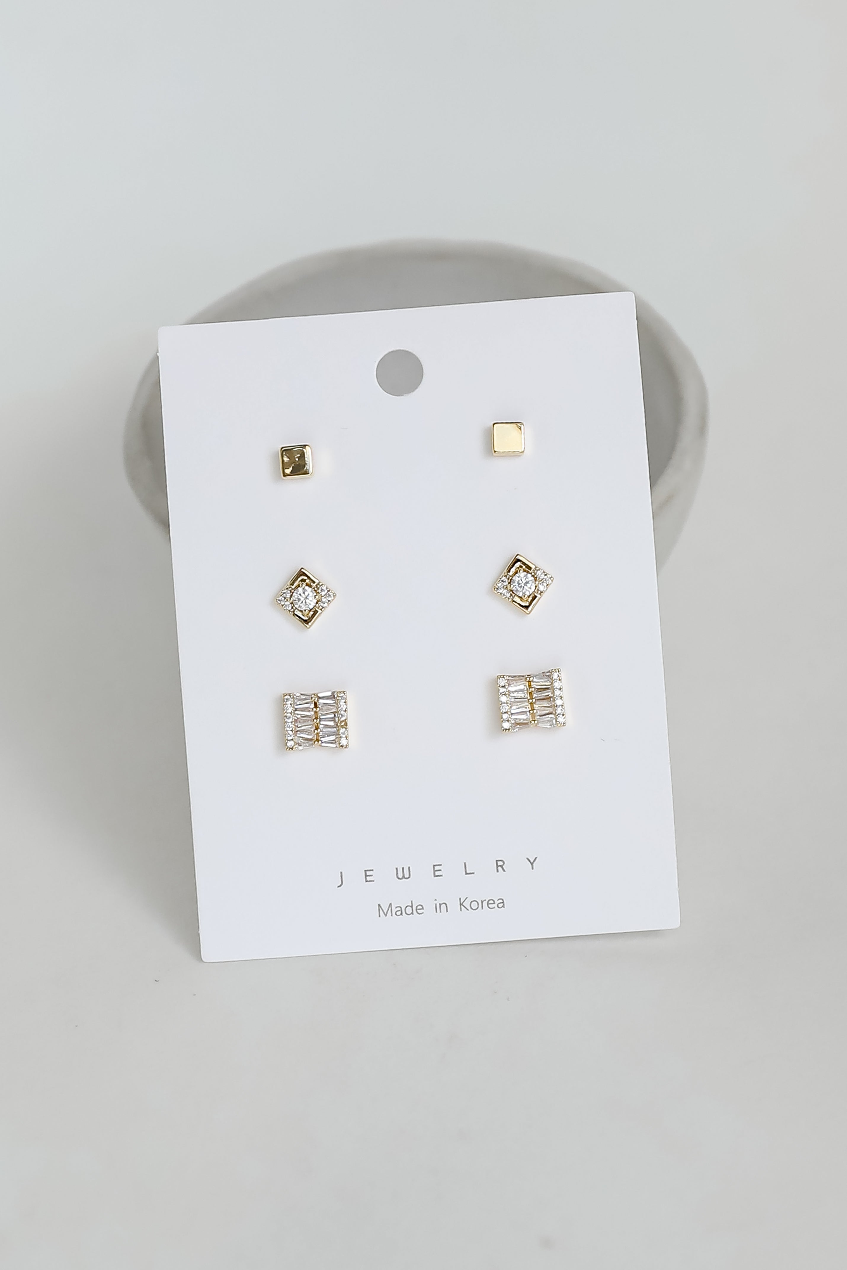 Gold Rhinestone Stud Earring Set