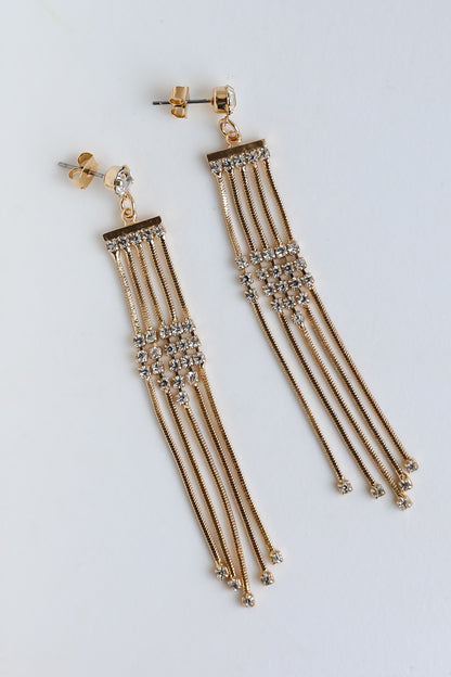 Sophie Gold Rhinestone Fringe Earrings