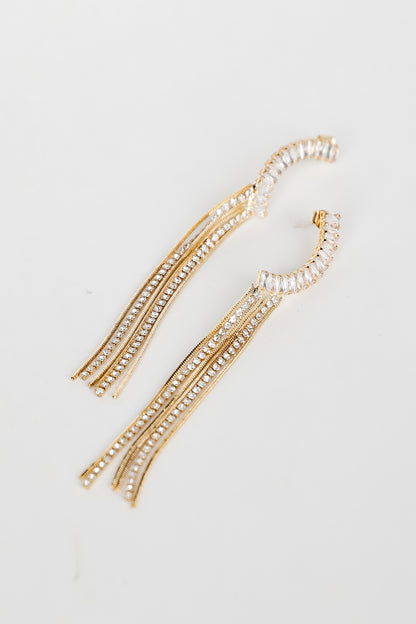 Gold Rhinestone Fringe Earrings