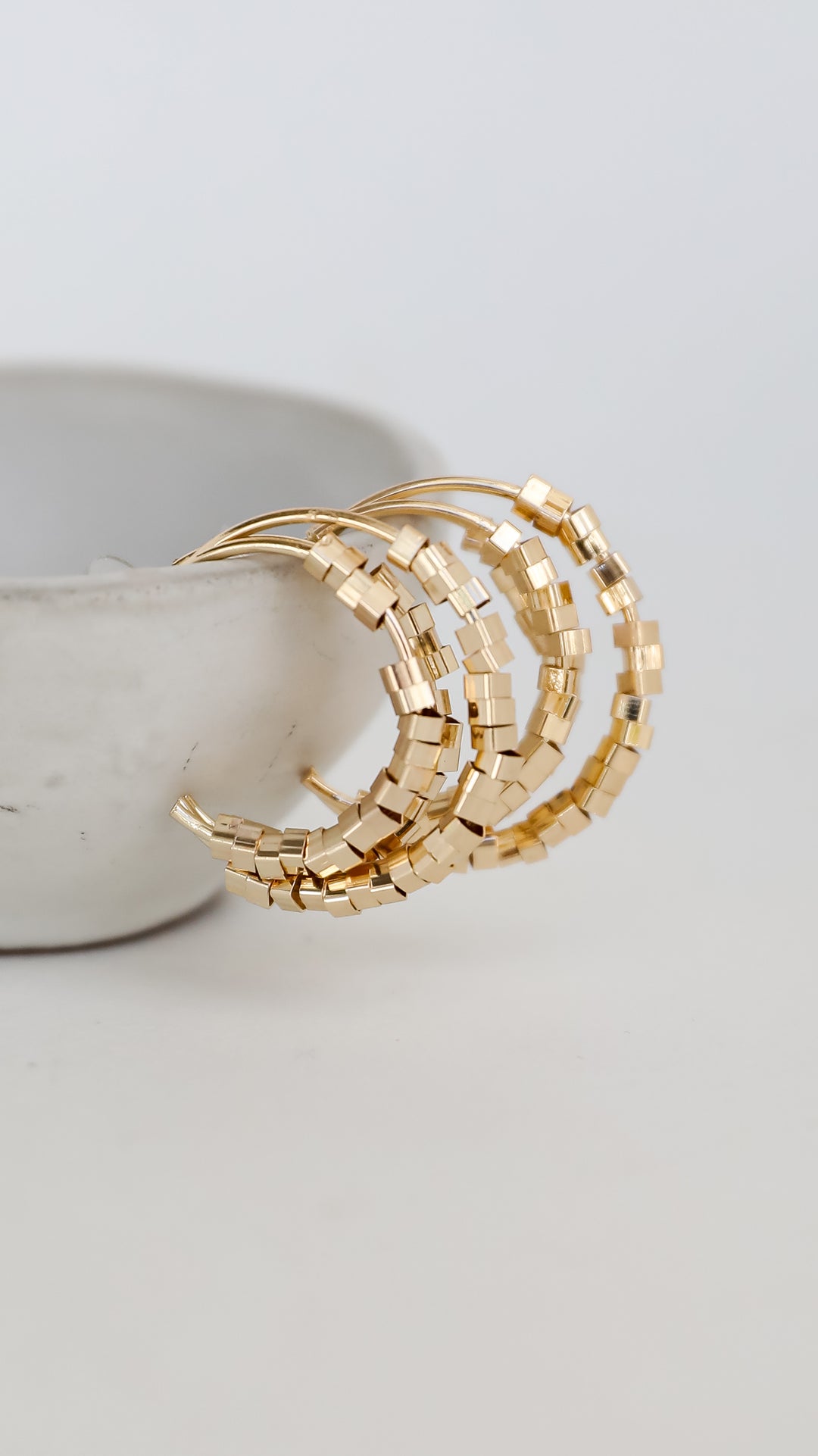 Gold Beaded Triple Hoop Earrings