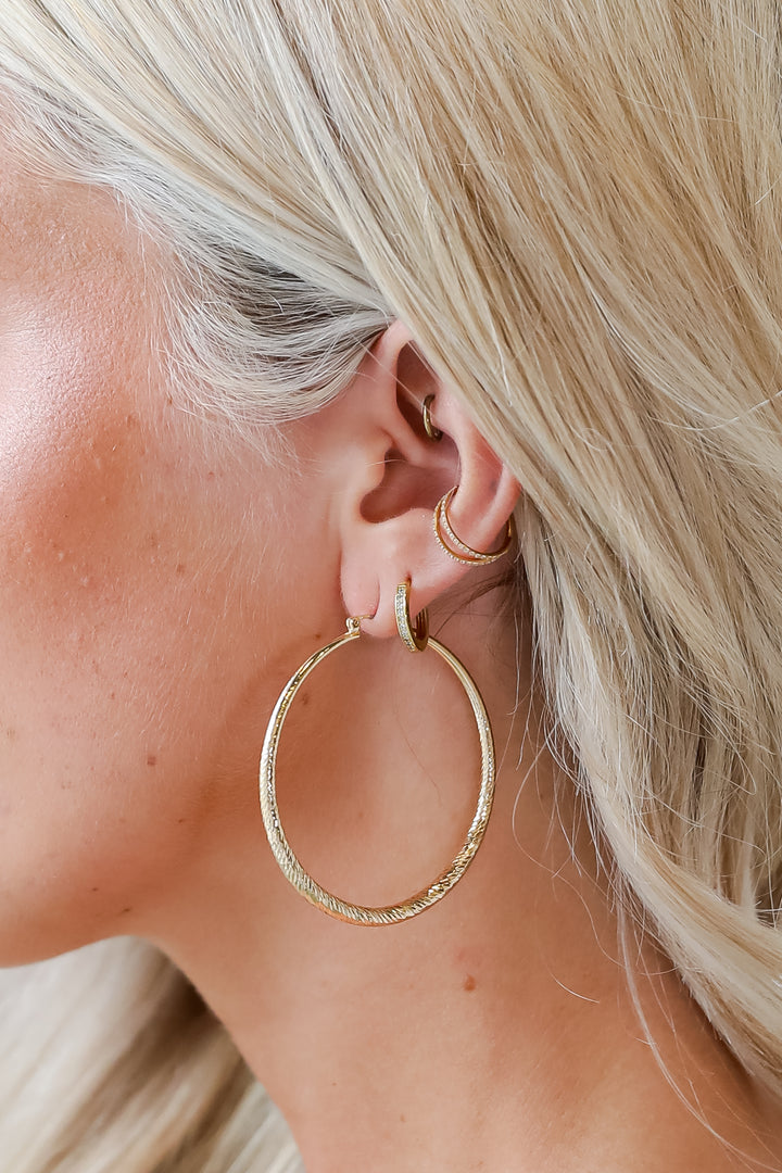 Gold Textured Hoop Earrings