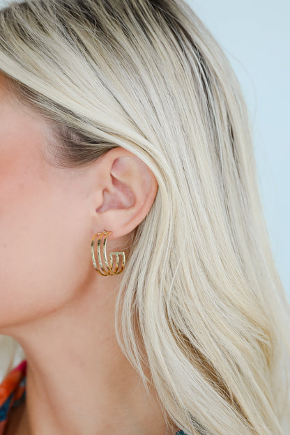 cute Gold Triple Hoop Earrings