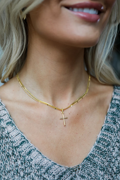 Anna Gold Layered Cross Charm Necklace