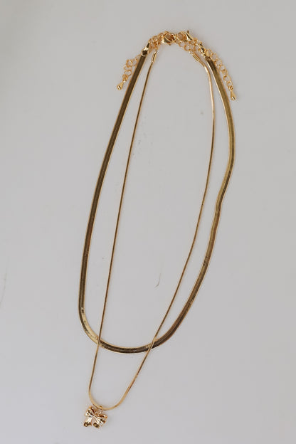 Skylar Gold Bow Charm Layered Snake Chain Necklace