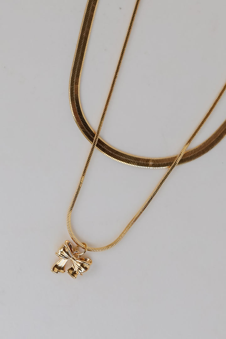 Skylar Gold Bow Charm Layered Snake Chain Necklace