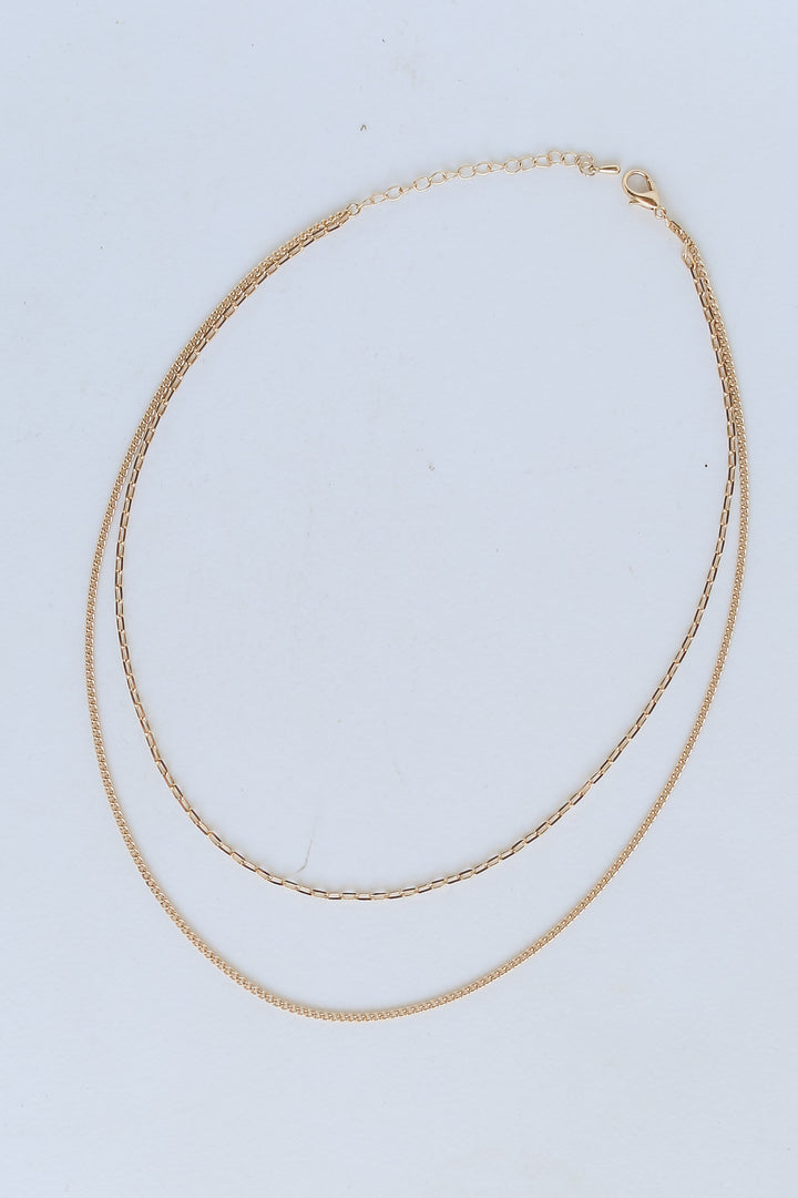 Gold Layered Chain Necklace flat lay