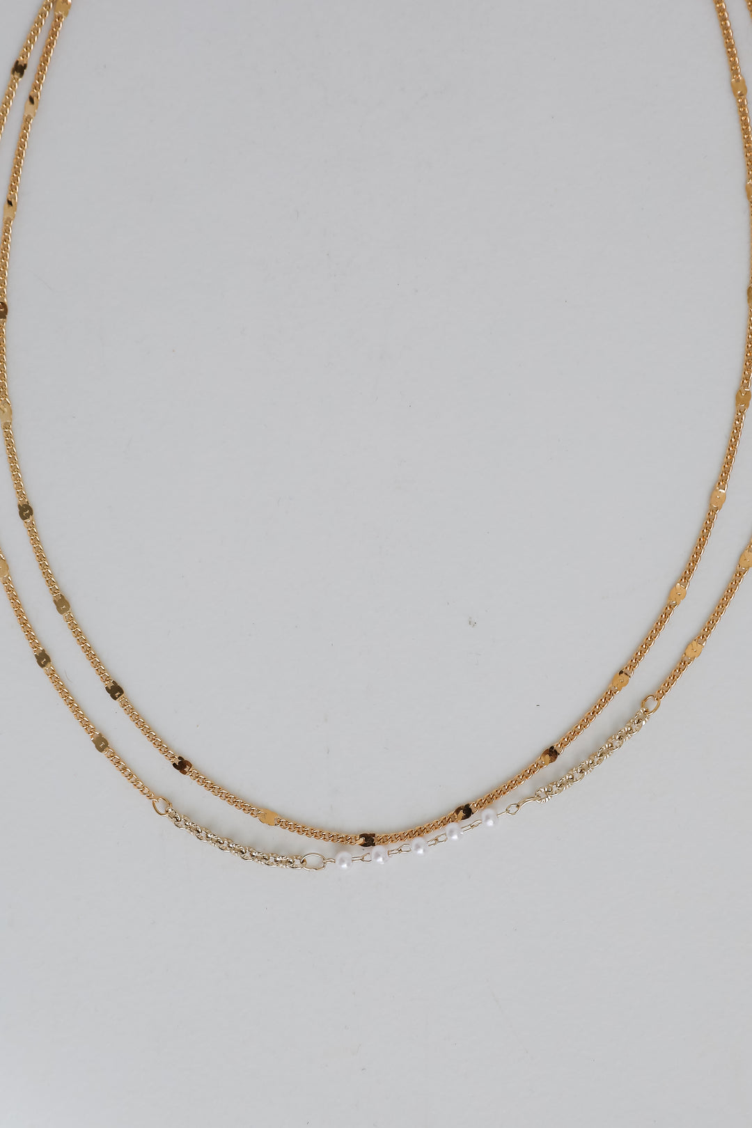 Gold Pearl Layered Chain Necklace