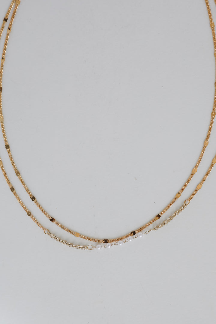 Gold Pearl Layered Chain Necklace