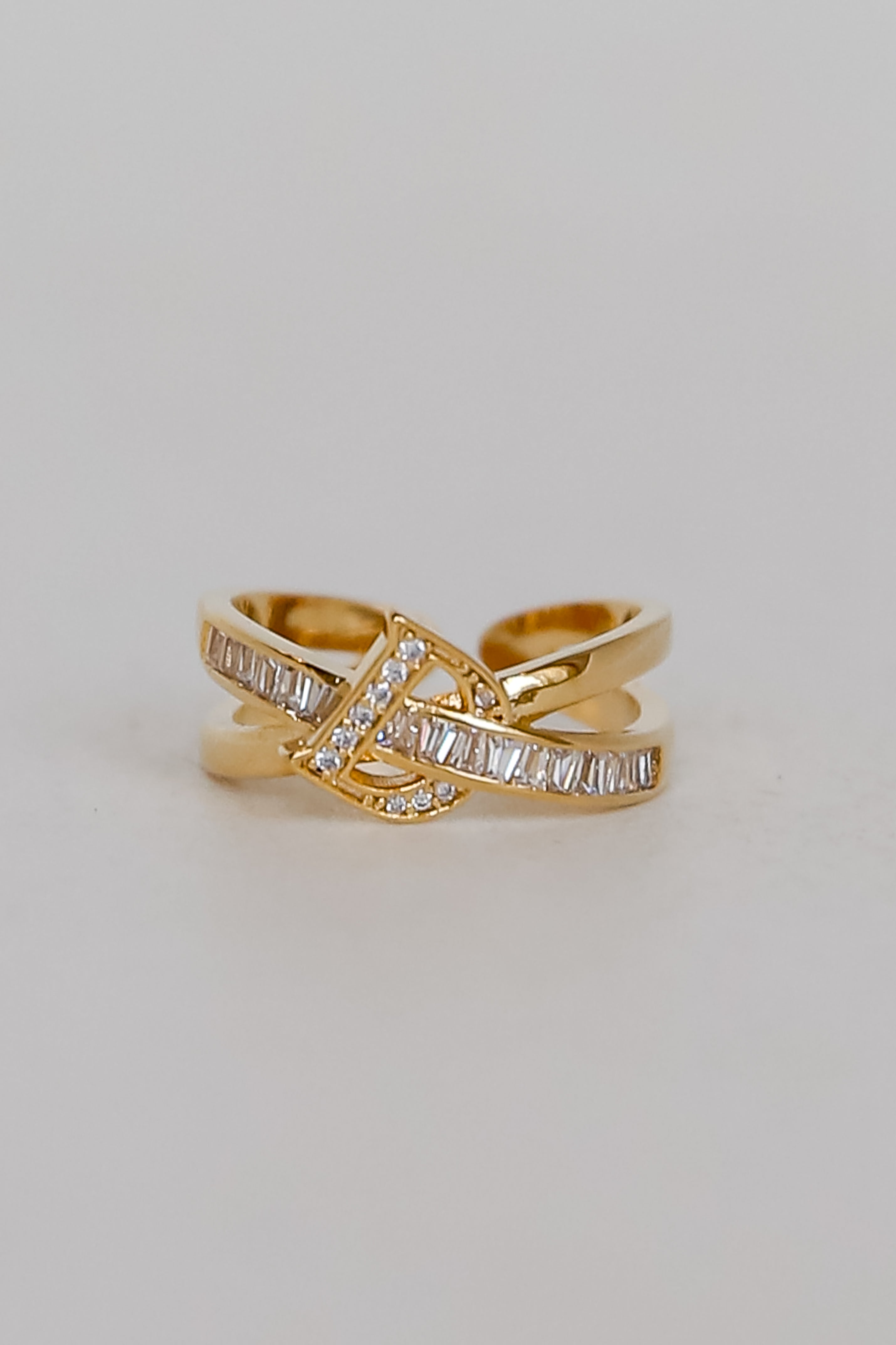 Gold Rhinestone &quot;D&quot; Double Ring