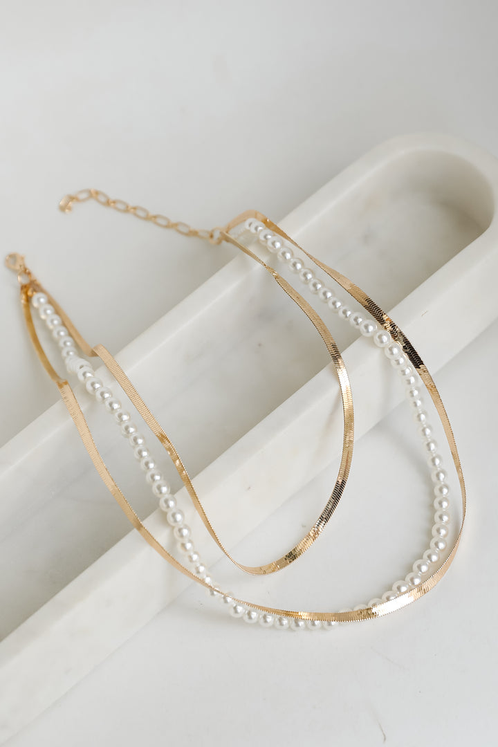 Katy Gold Pearl Layered Chain Necklace