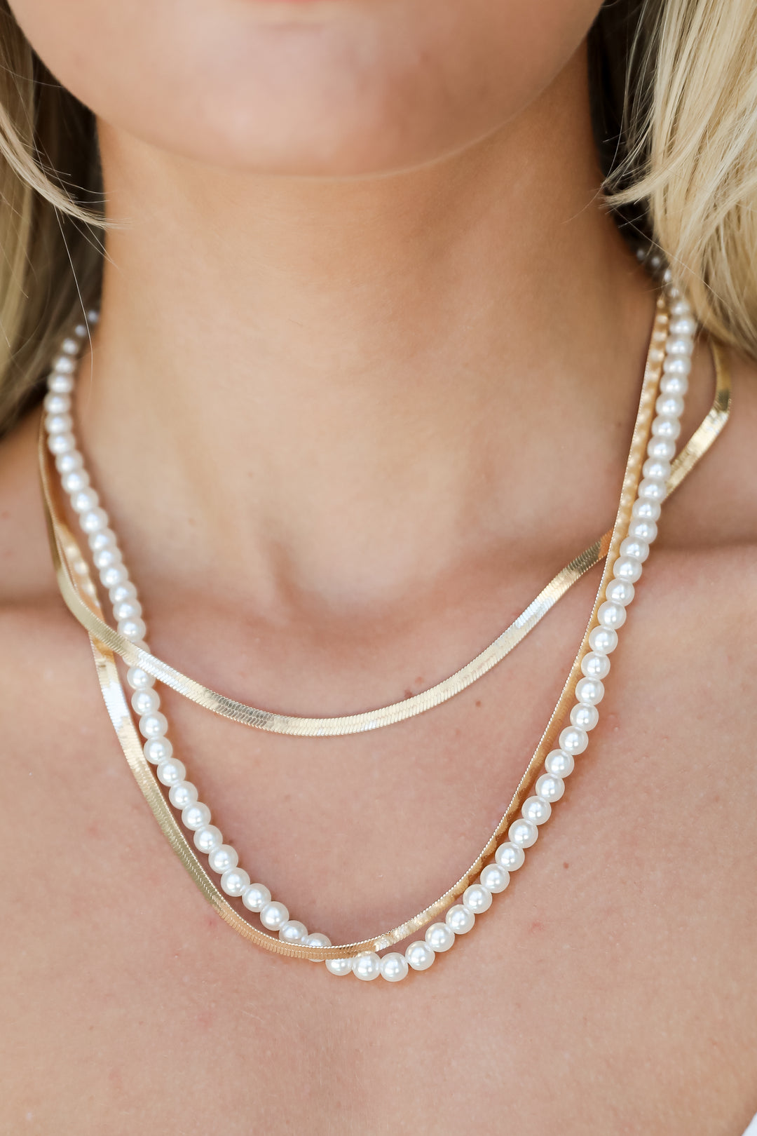 Katy Gold Pearl Layered Chain Necklace