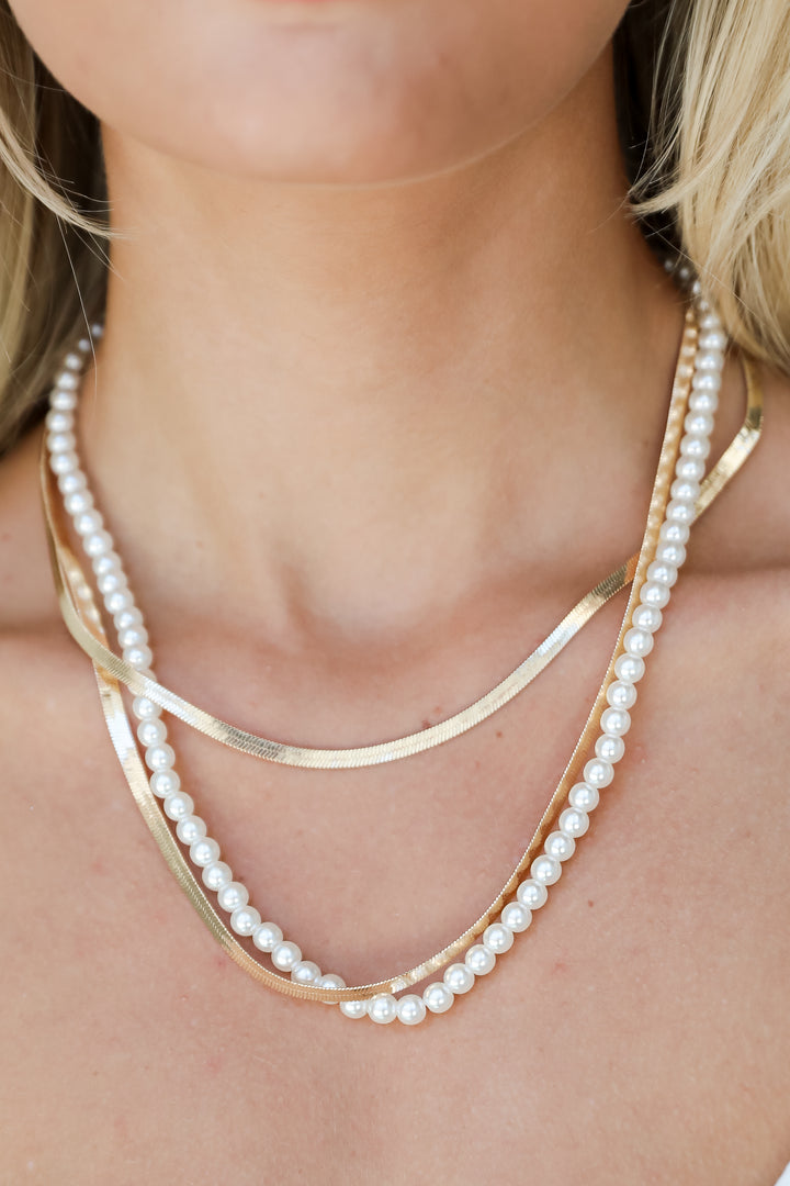 Katy Gold Pearl Layered Chain Necklace