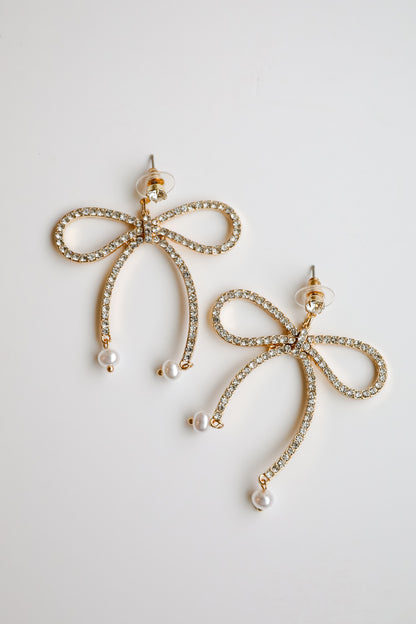 Jenny Gold Rhinestone Bow Earrings