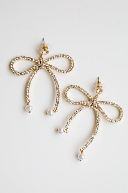 Jenny Gold Rhinestone Bow Earrings