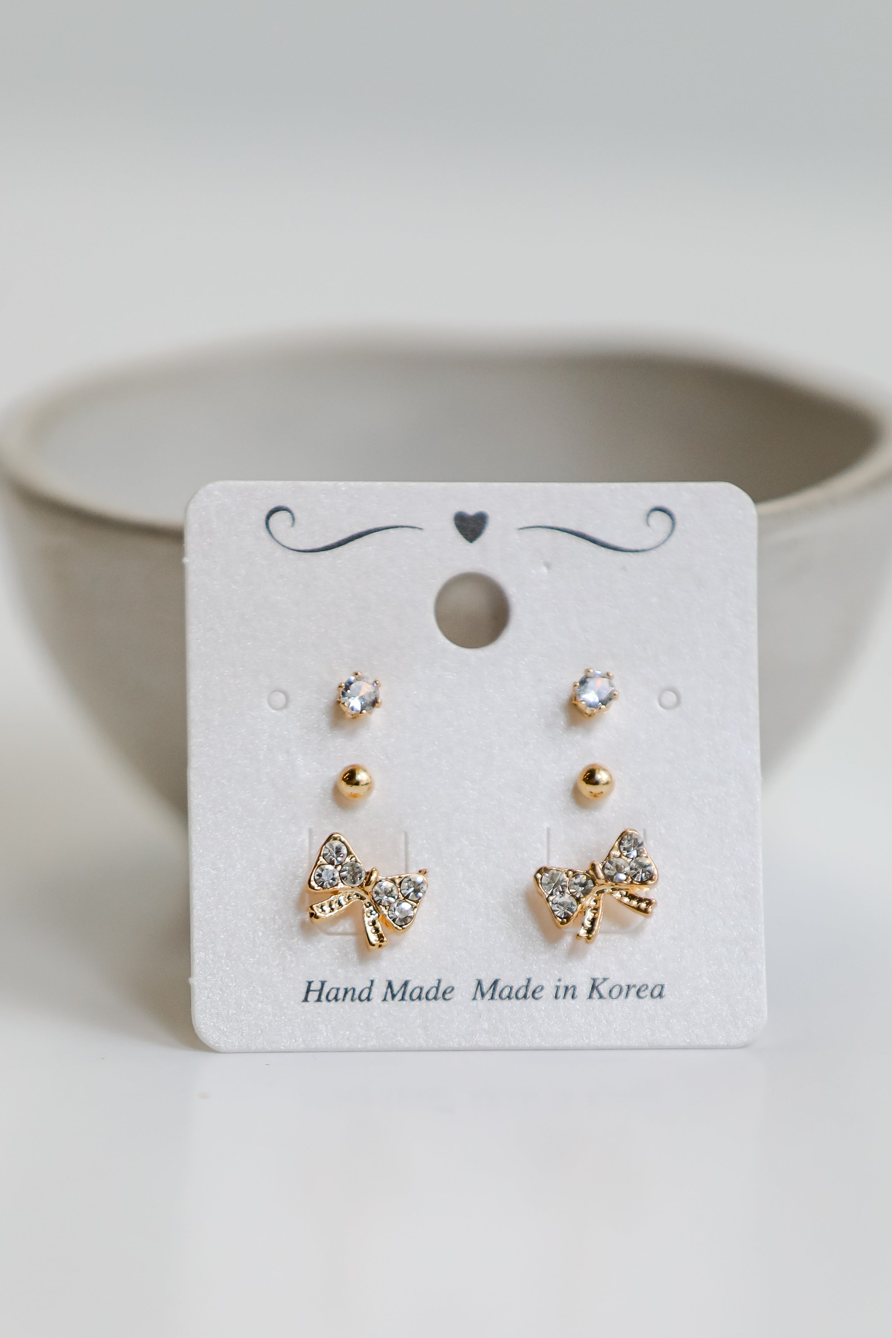 Becca Gold Rhinestone Bow Stud Earring Set