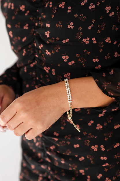 Gold Rhinestone Chain Bracelet on model