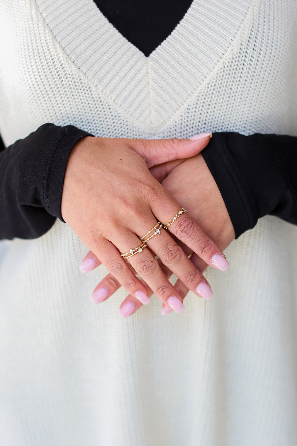 Gold Stone Ring Set on model