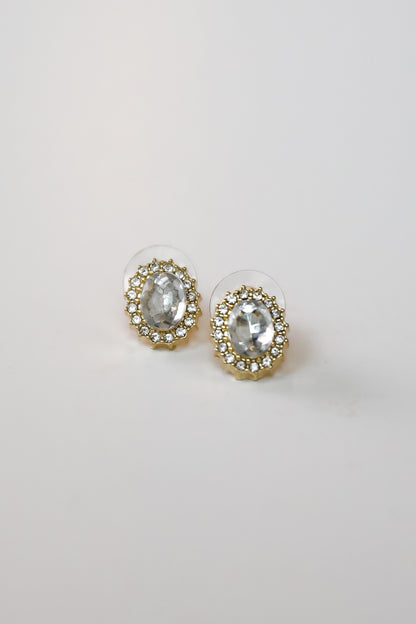 Carrie Gold Rhinestone Stud Earrings