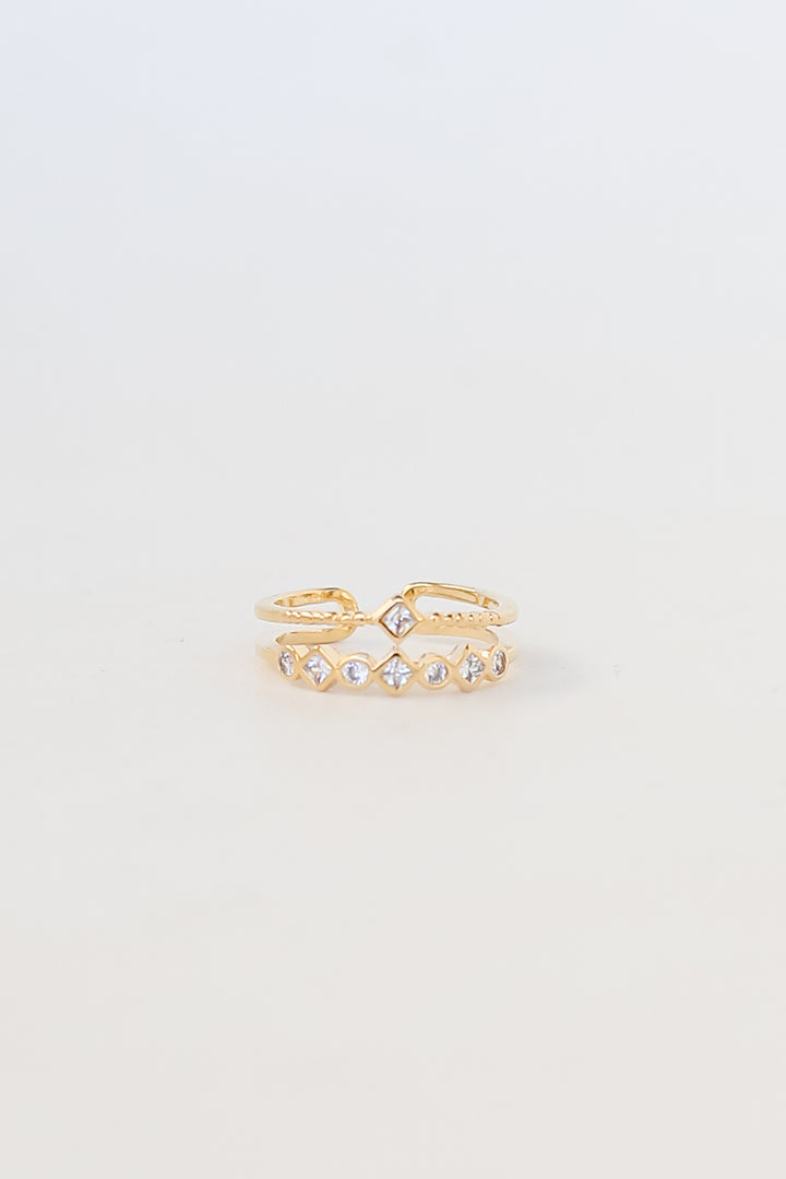 Gold Rhinestone Double Ring