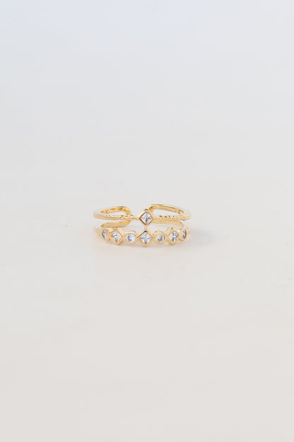 cute Gold Rhinestone Double Ring