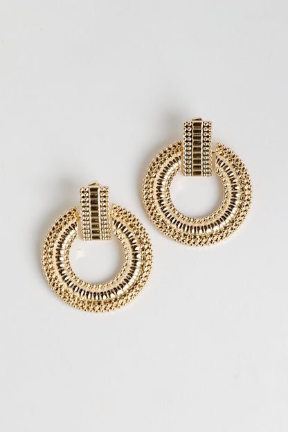 Gold Textured Statement Earrings flat lay