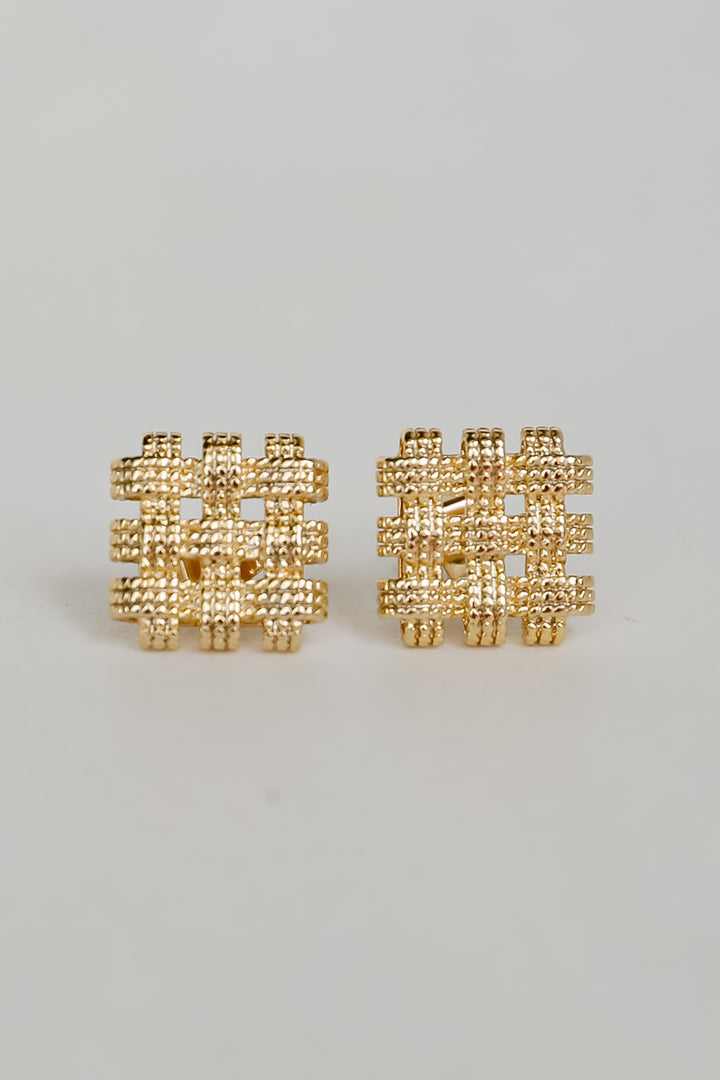 Colette Gold Textured Square Stud Earrings Woven Summer Jewelry