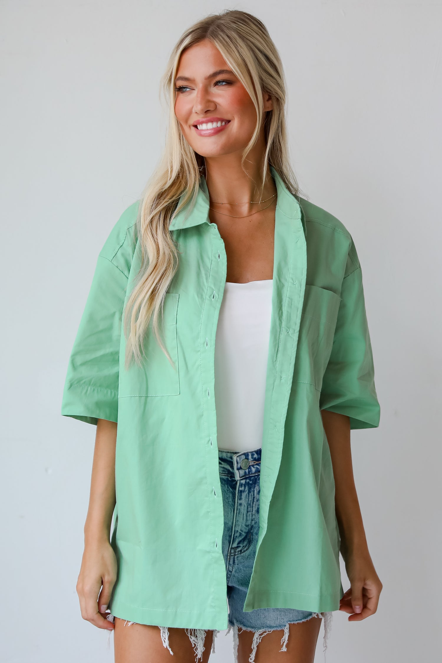 Totally Sensational Green Oversized Button-Up Blouse