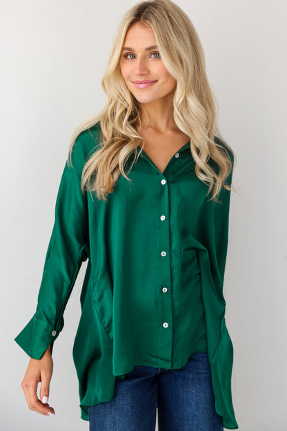 trendy green Satin Oversized Blouse