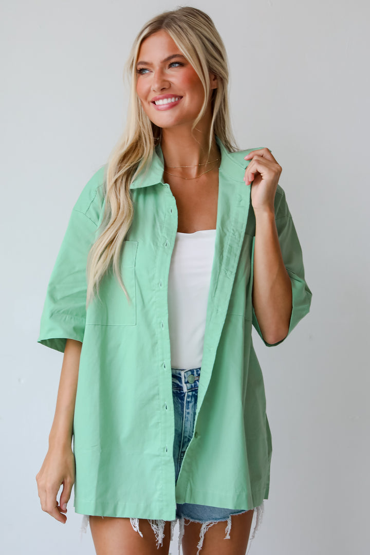 Totally Sensational Green Oversized Button-Up Blouse