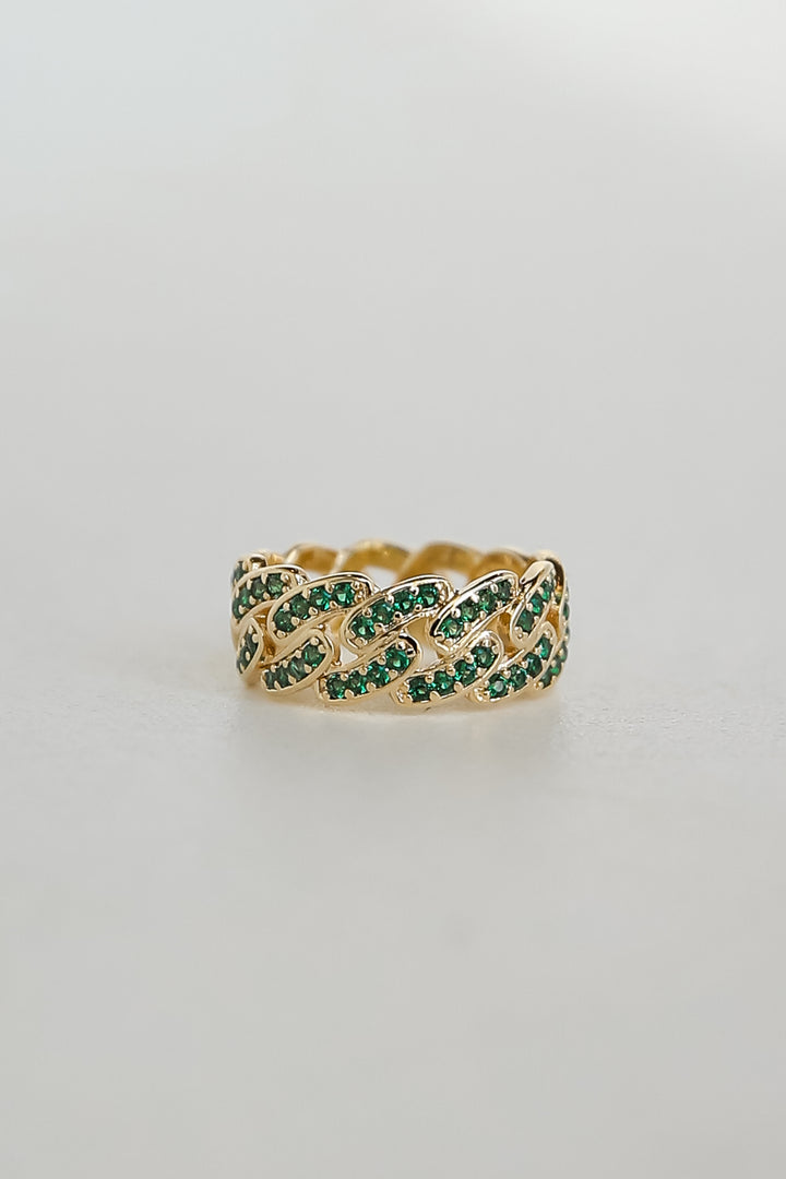 Green Rhinestone Chainlink Ring