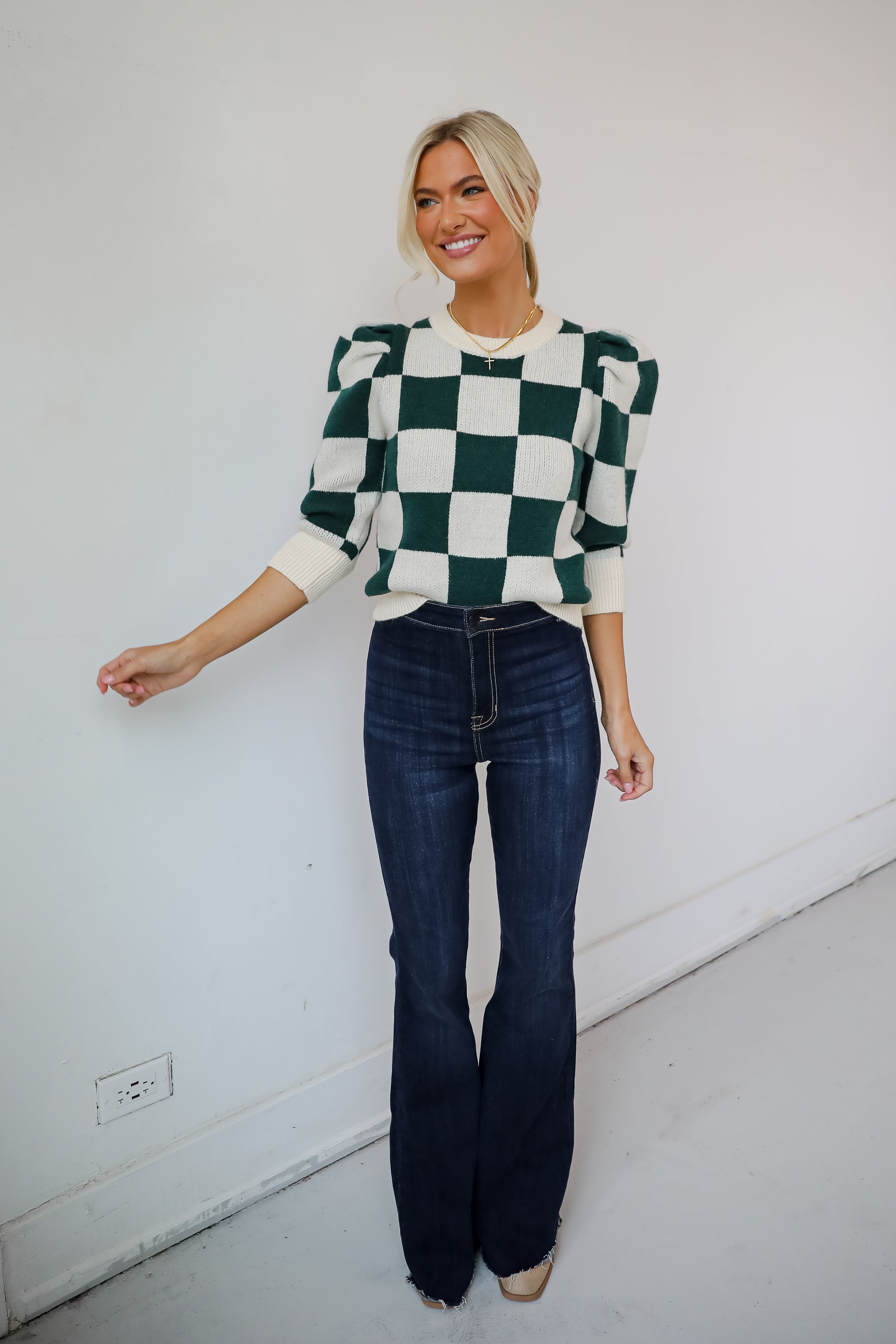 Cozy Excellence Green Checkered Sweater