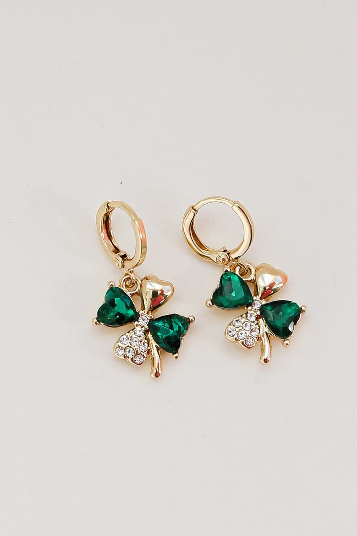 Gold Four Leaf Clover Drop Earrings