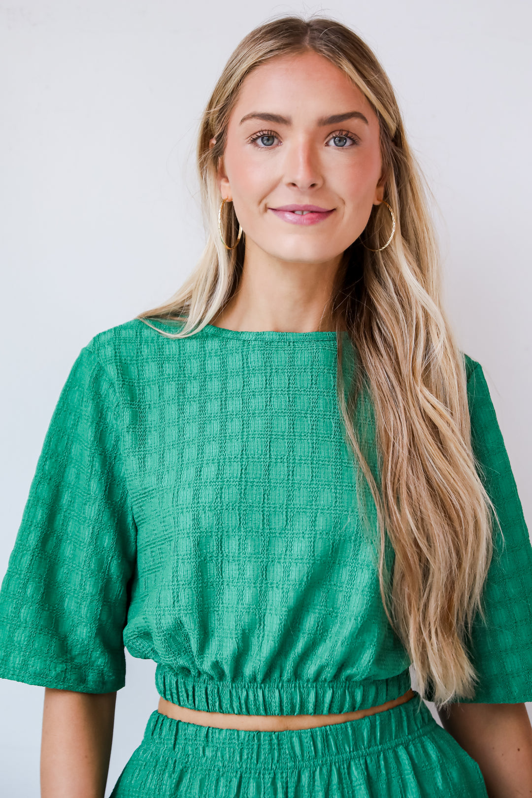 womens Green Textured Top