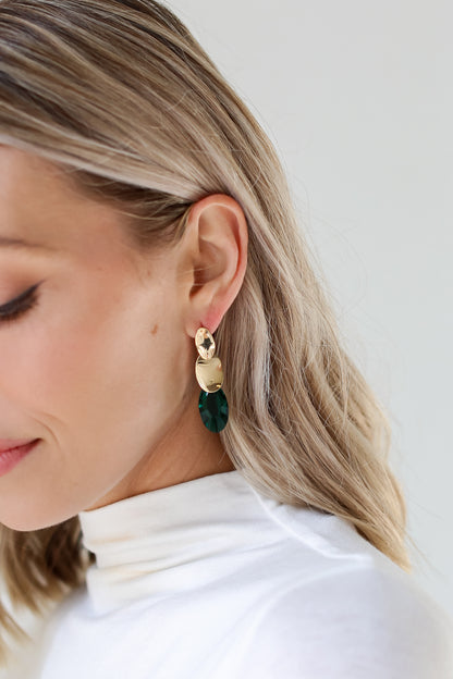 Gemstone Drop Earrings on dress up model