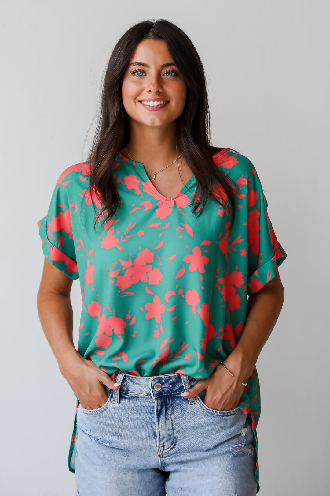 Treasured Aesthetic Green Floral Blouse