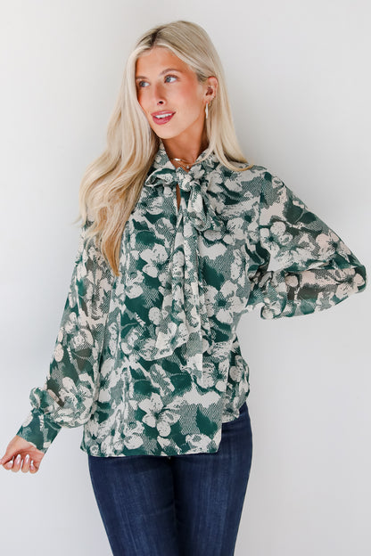 Convincing Choice Hunter Green Floral Blouse