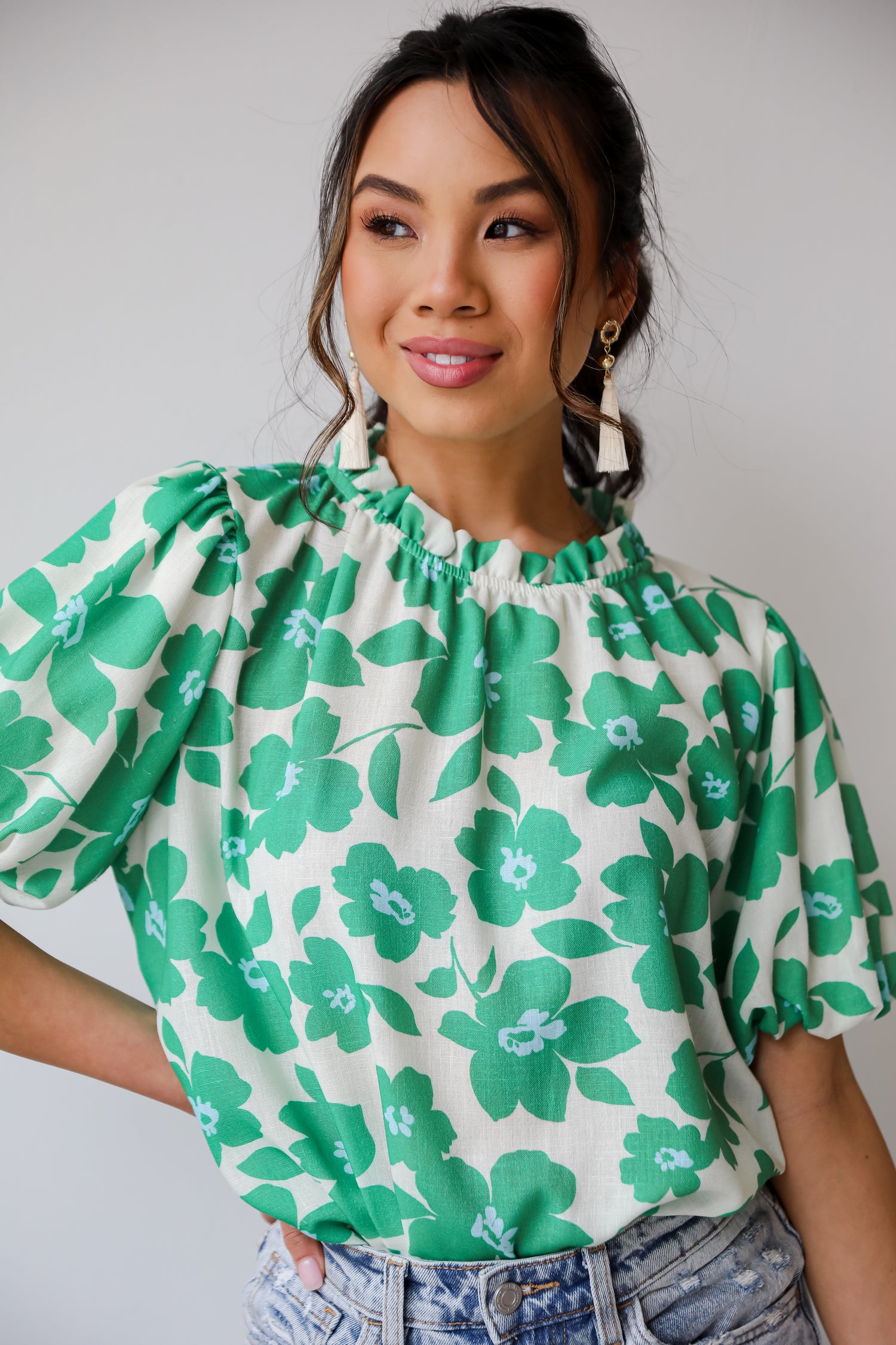 cute Green Floral Blouse