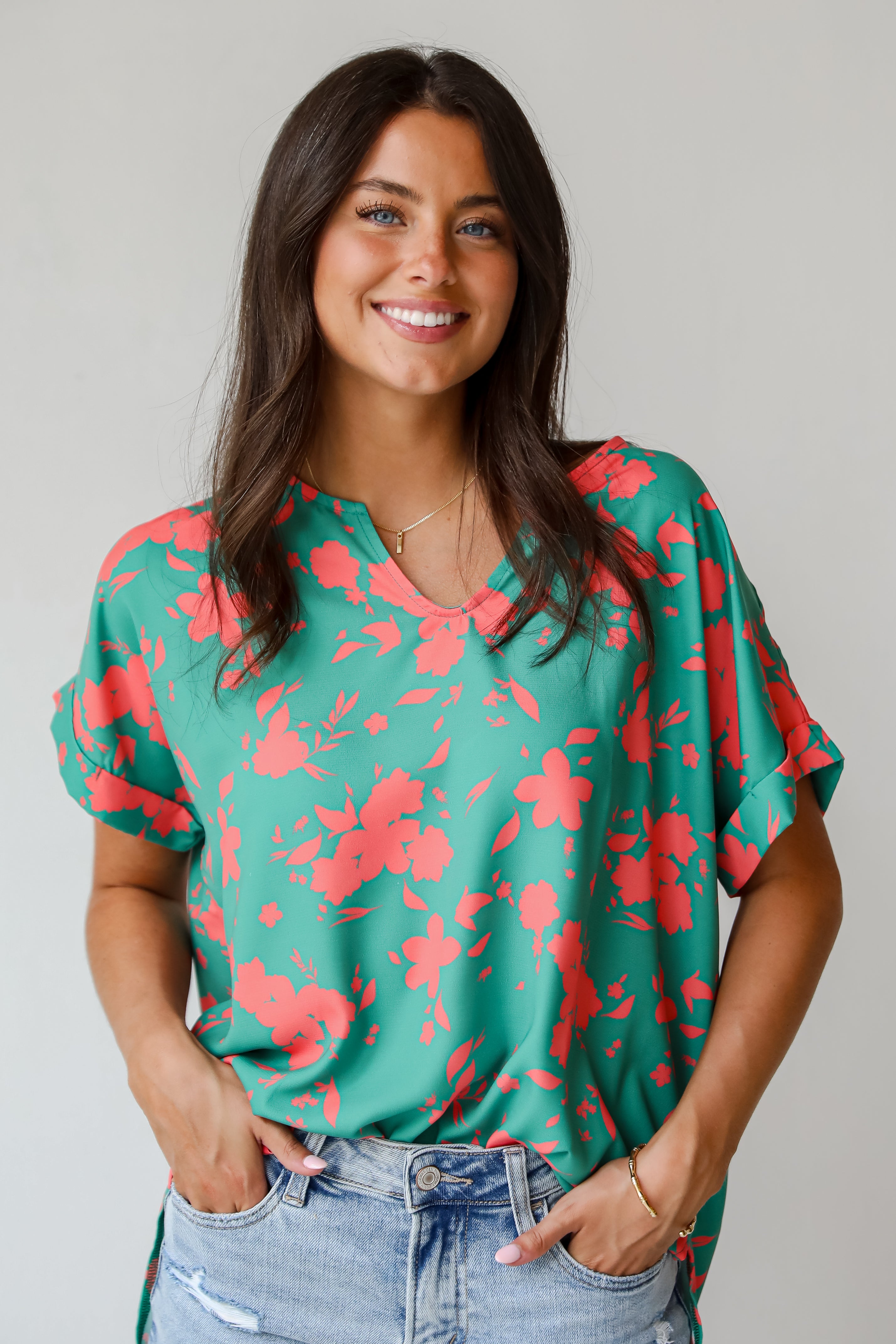 Treasured Aesthetic Green Floral Blouse