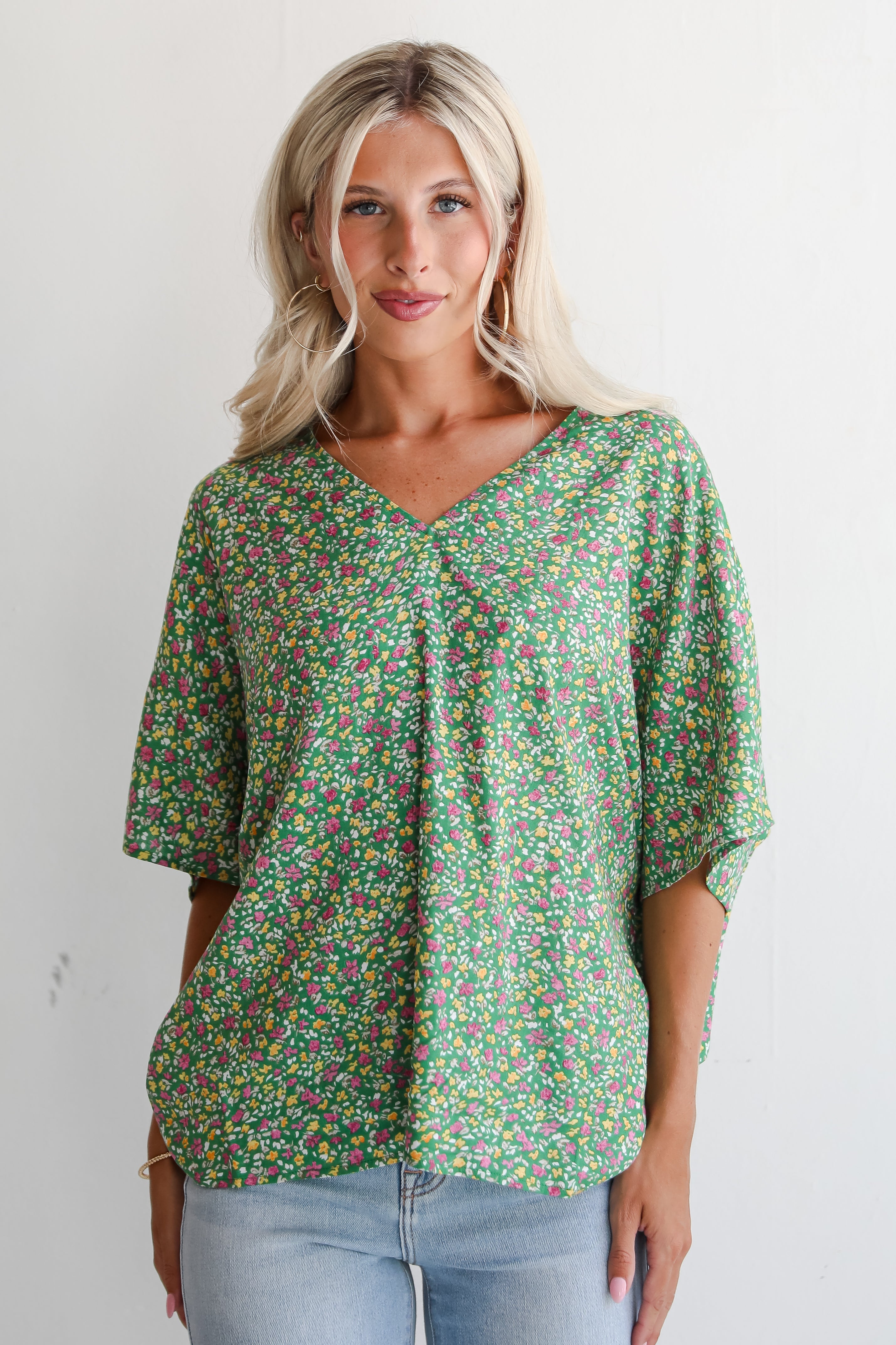 Perfect Whimsy Green Floral Oversized Blouse