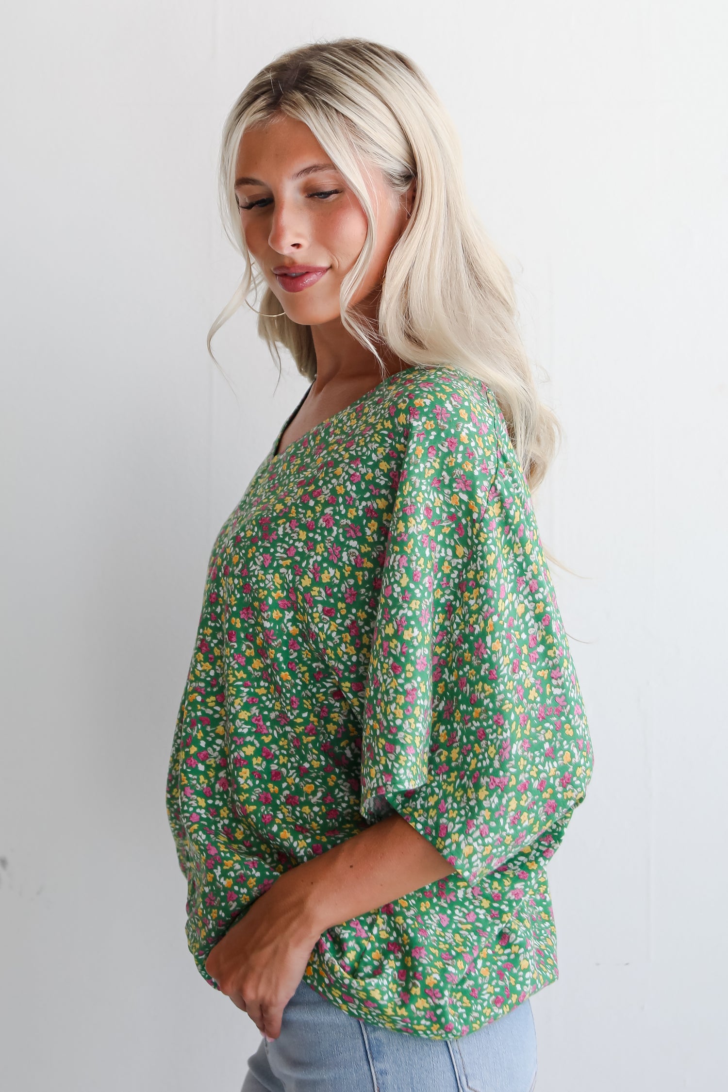 Perfect Whimsy Green Floral Oversized Blouse