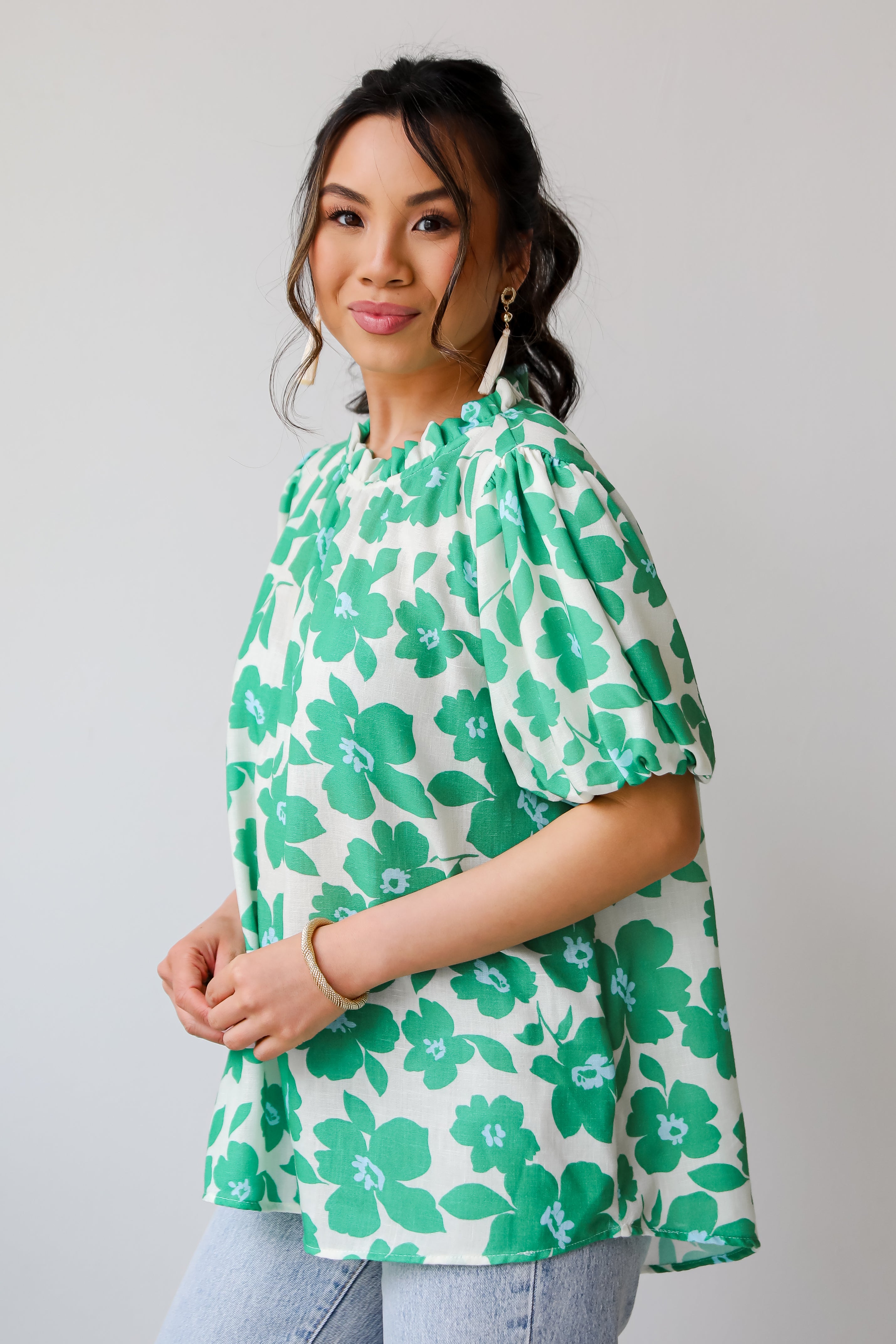 Green Floral Blouse for women