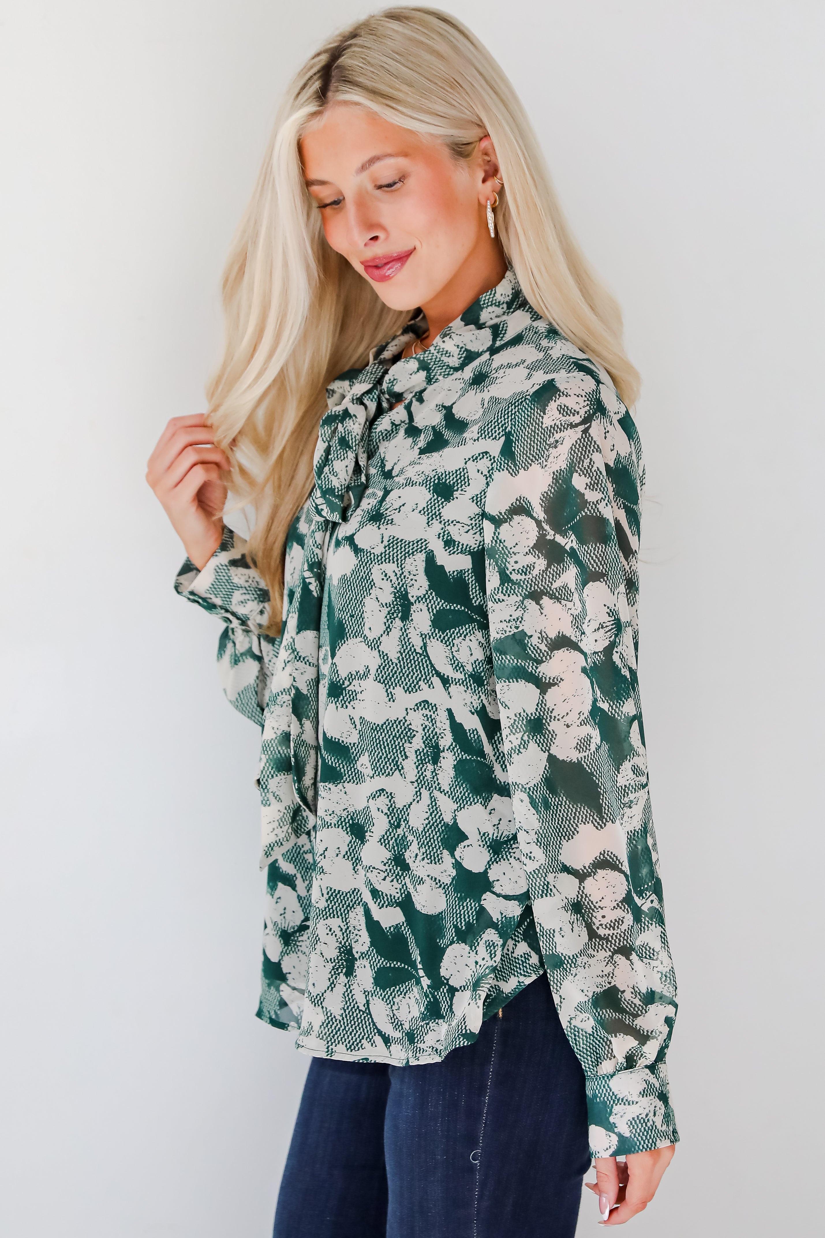 Convincing Choice Hunter Green Floral Blouse