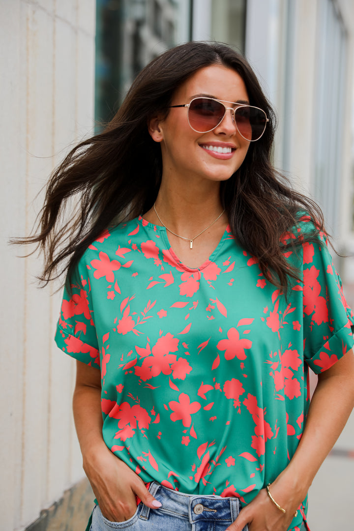 Treasured Aesthetic Green Floral Blouse