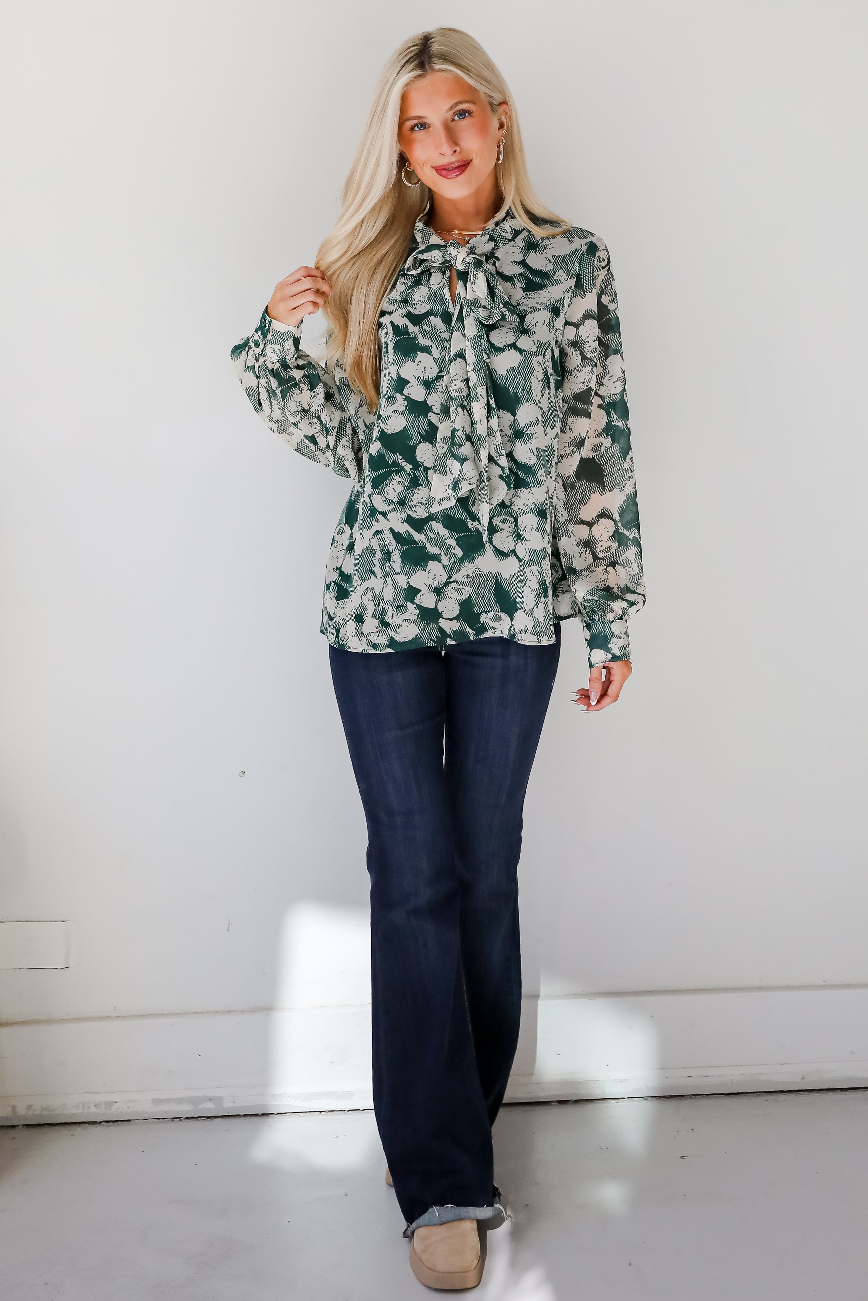 Convincing Choice Hunter Green Floral Blouse