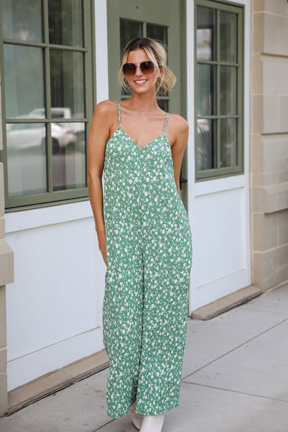 Bright Perspective Green Floral Wide Leg Jumpsuit