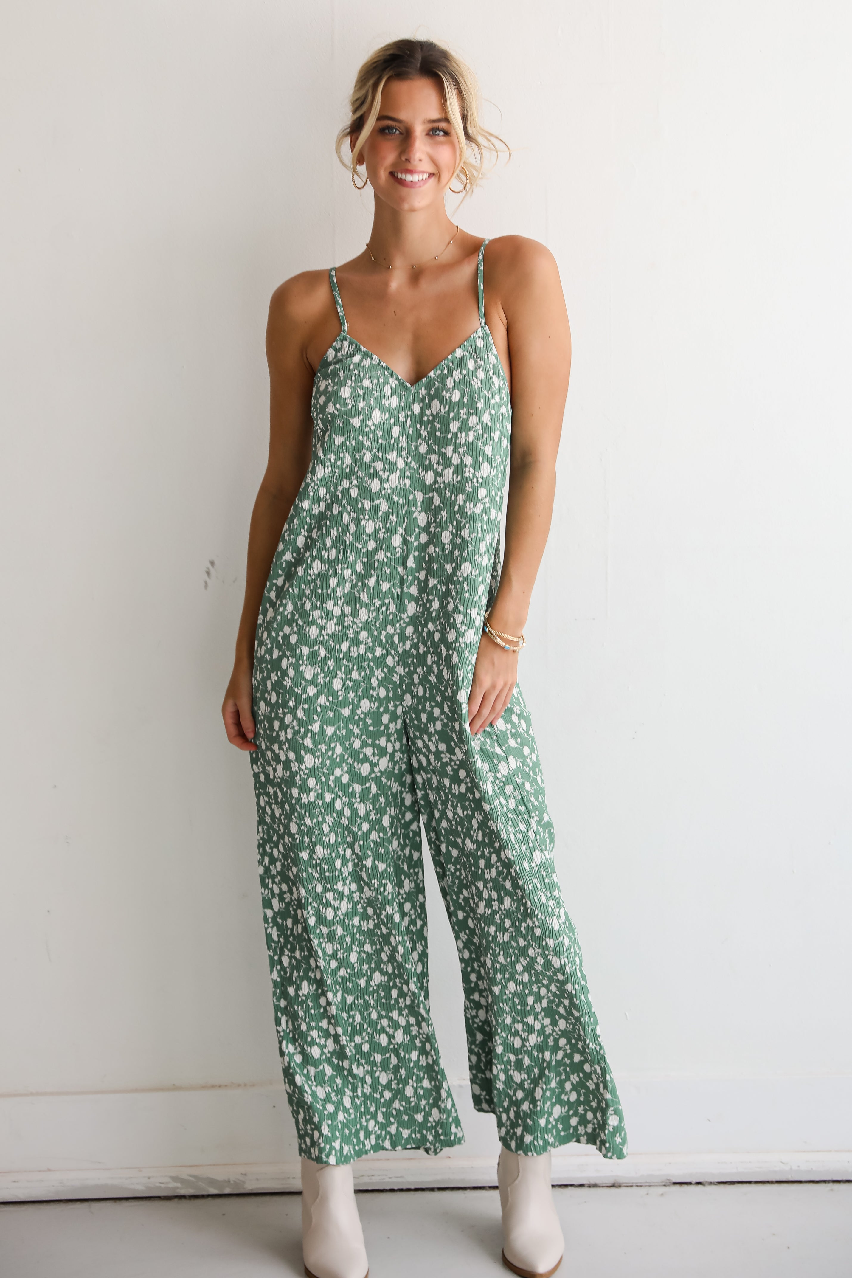 Bright Perspective Green Floral Wide Leg Jumpsuit