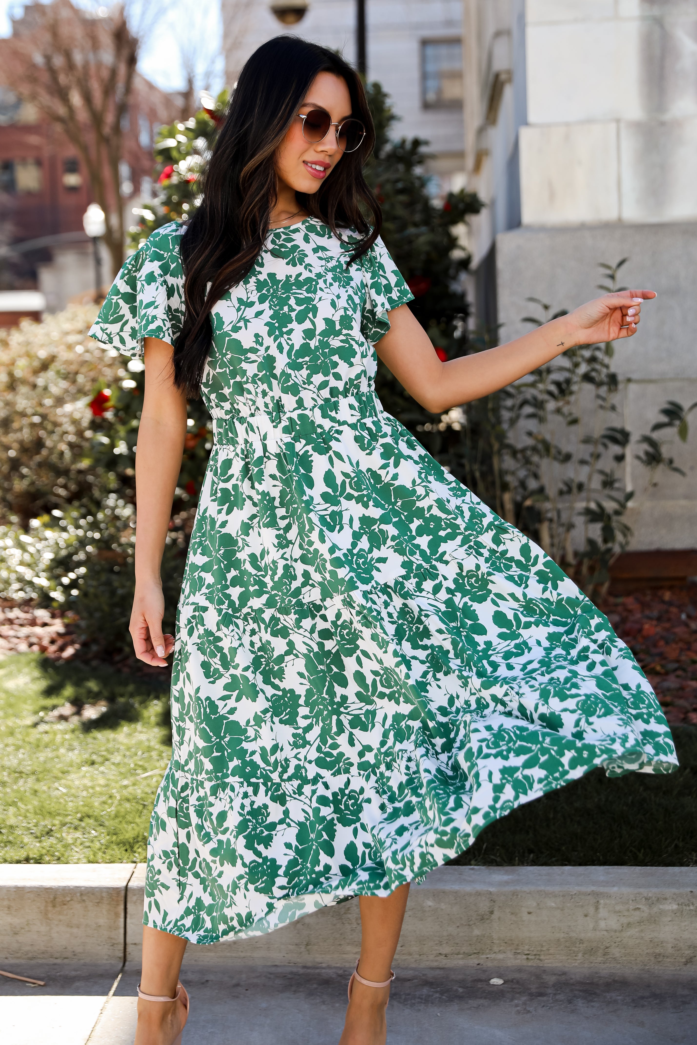 Green Floral Midi Dress